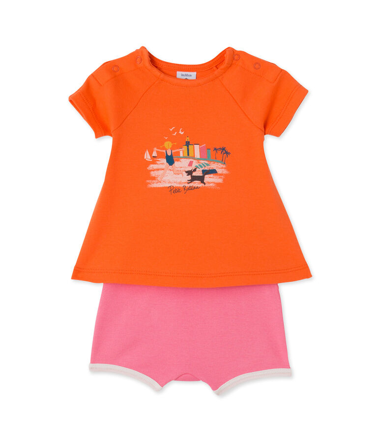 Ensemble b&eacute;b&eacute; fille short et t-shirt orange/rose