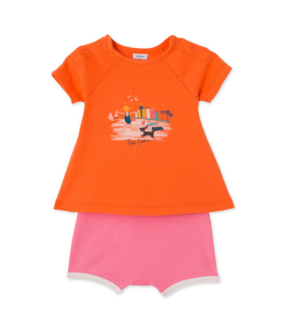 Ensemble bébé fille short et t-shirt orange BRAZILIAN/rose PETAL