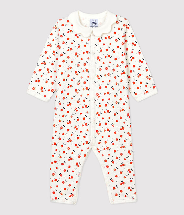 Dors-bien sans pieds &agrave; col b&eacute;b&eacute; en coton biologique blanc/multicouleur