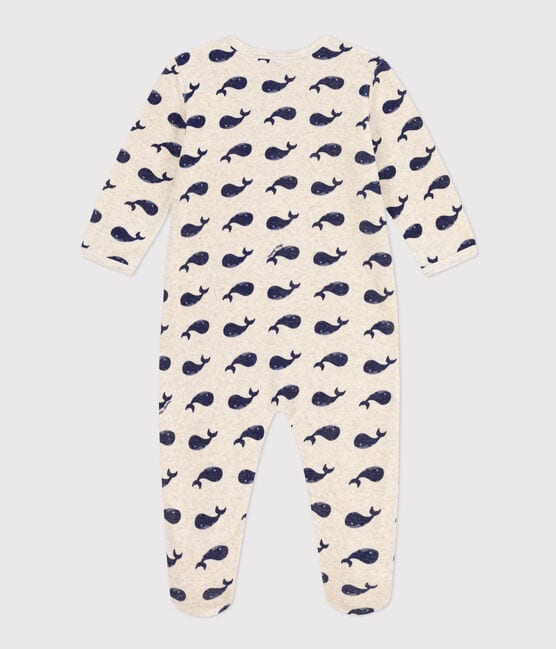 Pyjama bébé baleines marines en velours beige MONTELIMAR/bleu MEDIEVAL