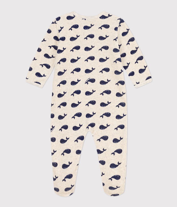 Pyjama b&eacute;b&eacute; baleines marines en velours beige/bleu