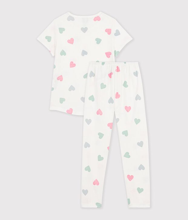 Pyjama enfant en coton manches courtes jambes longues imprim&eacute; blanc/multicouleur
