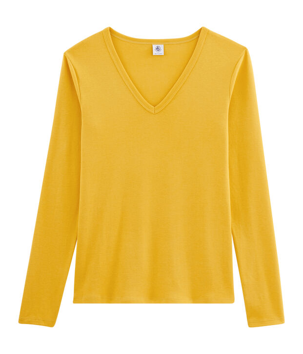 Tee shirt manches longues iconique femme jaune