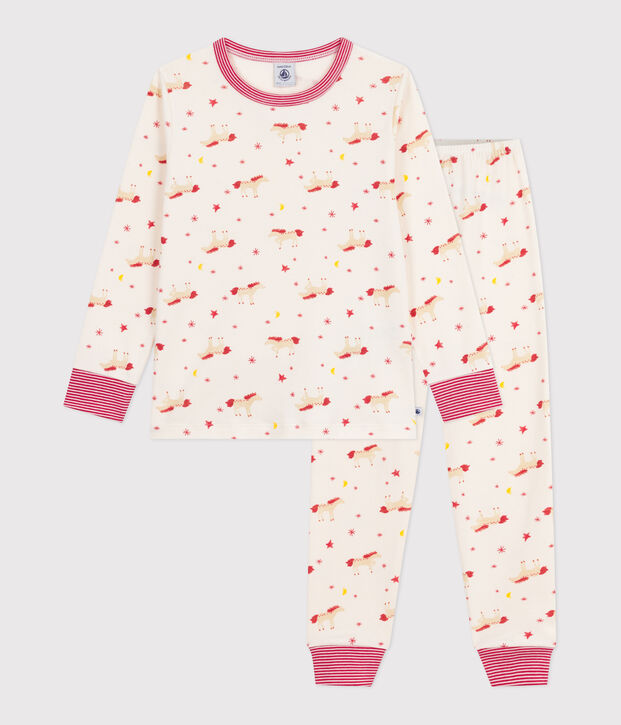 Pyjama enfant en coton imprim&eacute; chevaux &eacute;cru/multicouleur