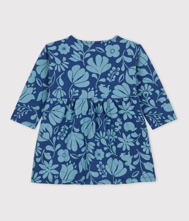 Robe manches longues b&eacute;b&eacute; imprim&eacute;e en tubique matelass&eacute; bleu/bleu