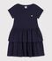 Robe enfant en coton manches courtes unie bleu marine