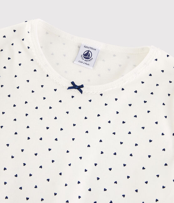 Pyjama à petits cœurs petite fille en coton blanc MARSHMALLOW/bleu MEDIEVAL