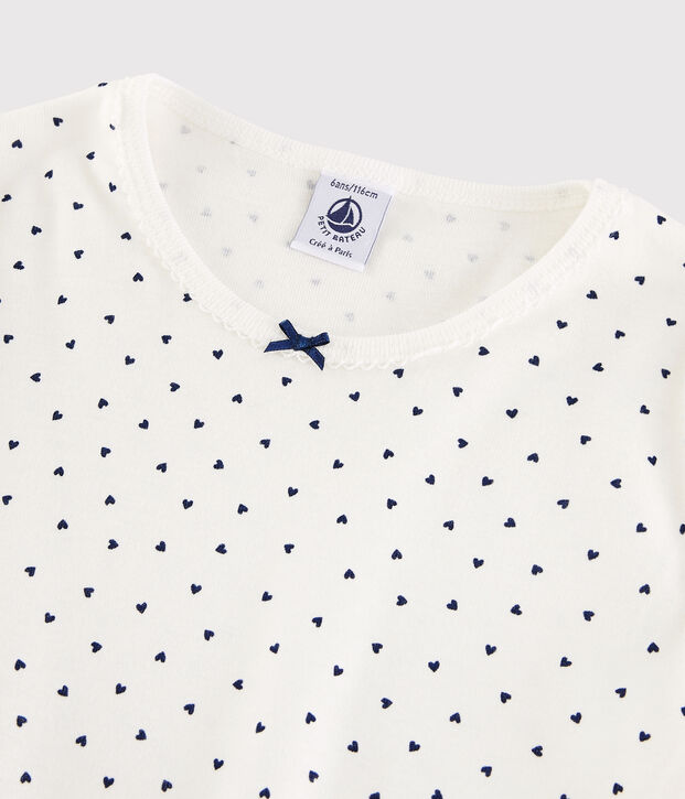 Pyjama &agrave; petits c&oelig;urs petite fille en coton blanc/bleu