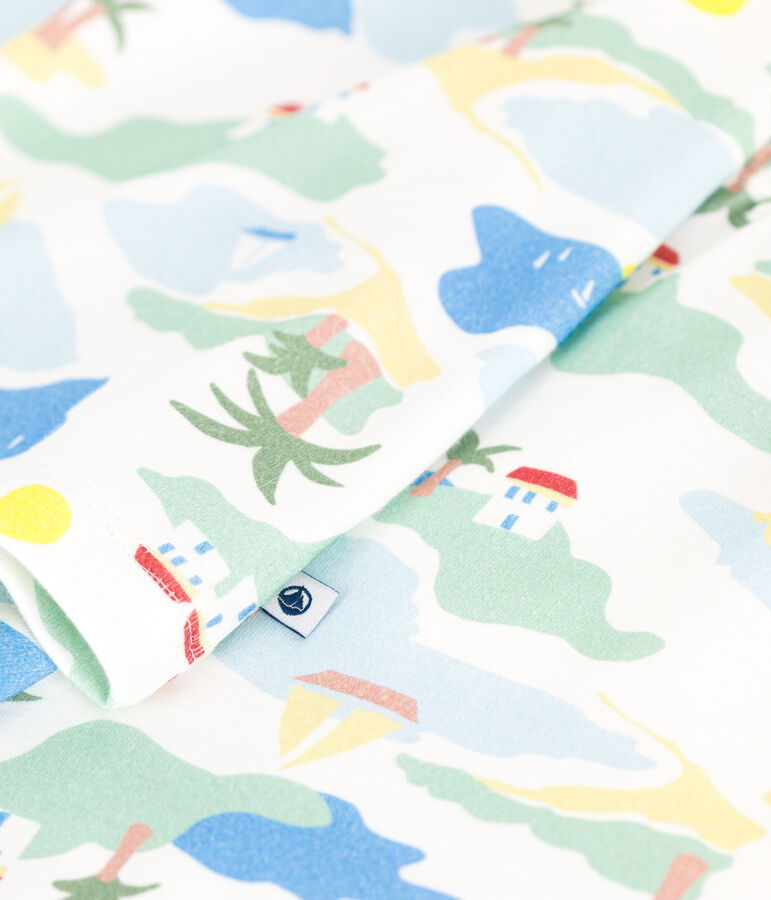 Pyjama enfant en coton imprim&eacute; blanc MARSHMALLOW/blanc MULTICO