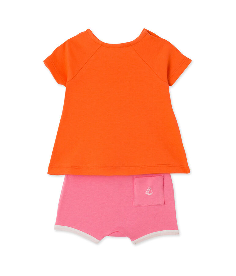 Ensemble b&eacute;b&eacute; fille short et t-shirt orange/rose