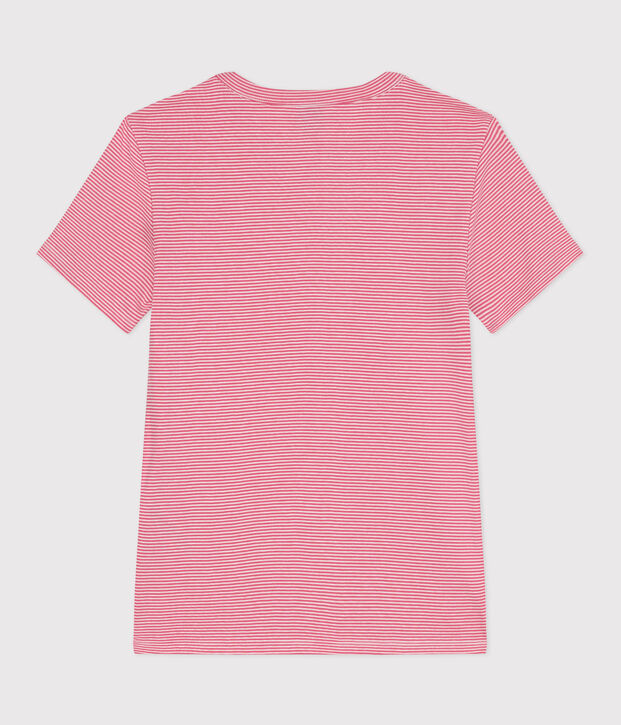 Tee-shirt Femme l'Iconique en coton ray&eacute; rose/blanc