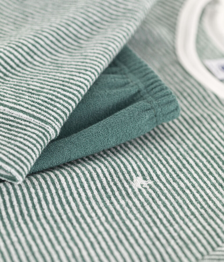 Pyjama milleraies fille/gar&ccedil;on en coton vert/blanc
