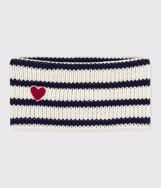 Snood bébé rayé en tricot doublé en polaire bleu MARSHMALLOW/ SOIR