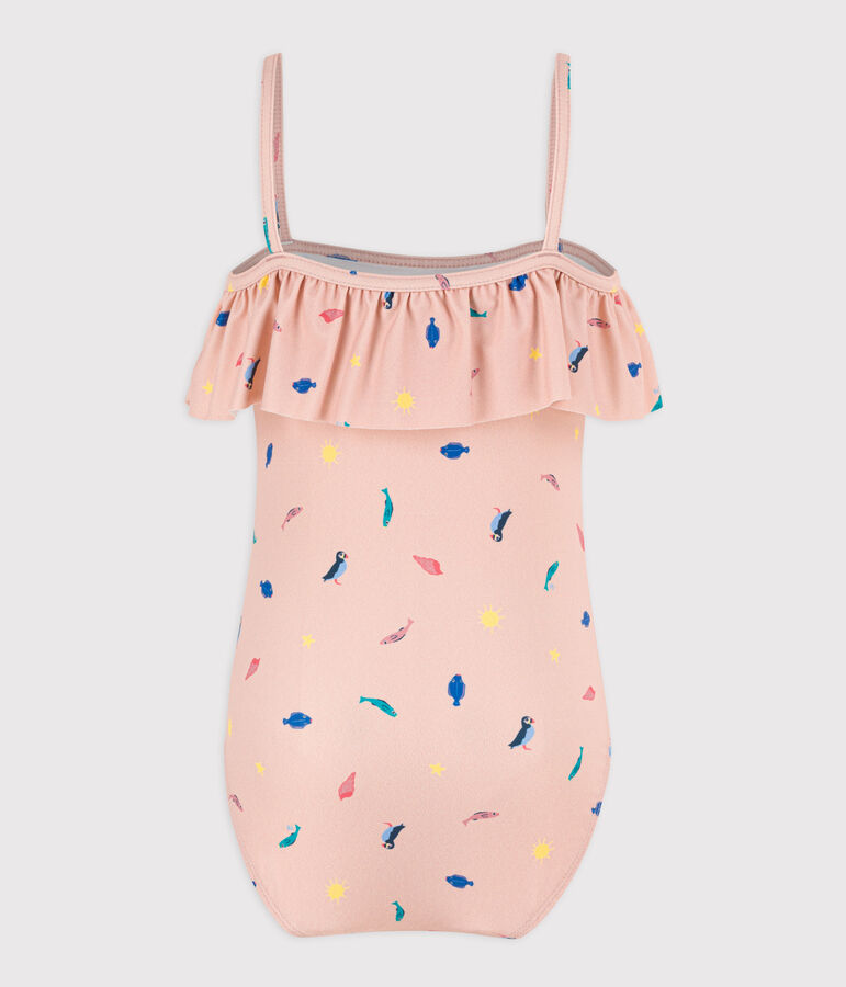 Maillot de bain 1 pi&egrave;ce imprim&eacute; enfant fille rose SALINE/blanc MULTICO