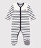 Pyjama bébé rayé en velours blanc MARSHMALLOW/bleu SMOKING