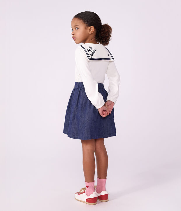 Jupe courte en denim uni motif &eacute;toiles bleu