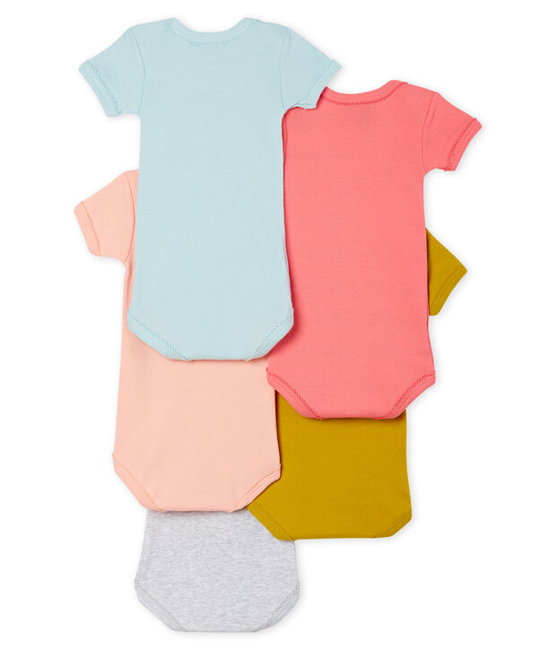 Lot de 5 bodies manches courtes b&eacute;b&eacute; fille multicouleur