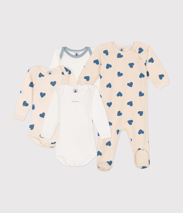 Coffret pyjama et 3 bodies c&oelig;urs blues b&eacute;b&eacute; multicouleur