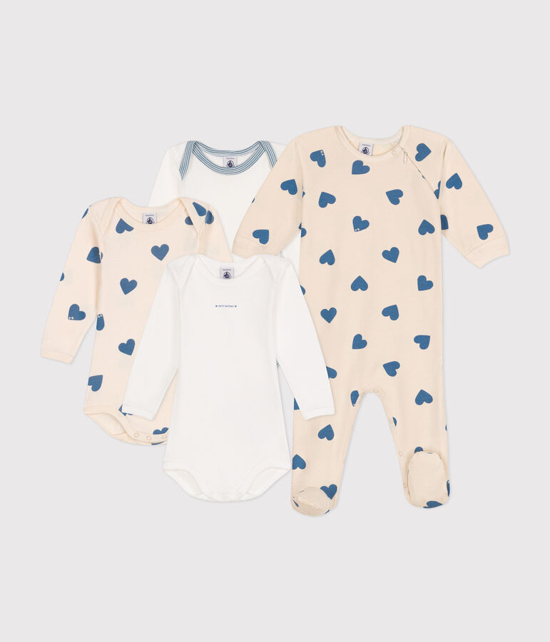 Coffret pyjama et 3 bodies c&oelig;urs blues b&eacute;b&eacute; variante 1