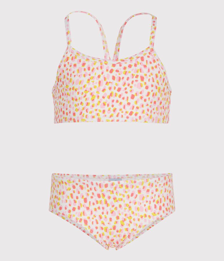 Maillot de bain deux pi&egrave;ces enfant imprim&eacute; blanc/multicouleur