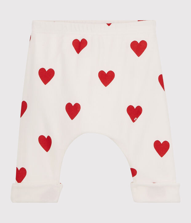Pantalon b&eacute;b&eacute; c&oelig;urs rouges en coton biologique blanc/rouge