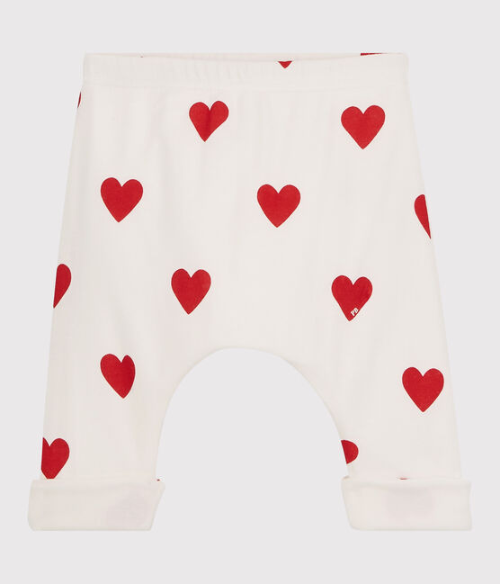 Pantalon imprimé cœur en coton bio bébé blanc MARSHMALLOW/rouge TERKUIT