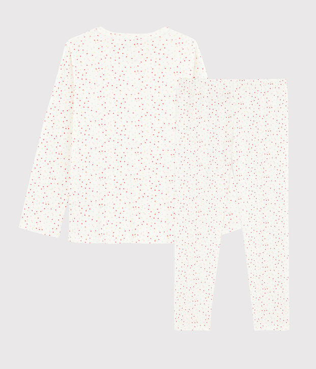 Pyjama pois multico petite fille en coton biologique blanc/multicouleur