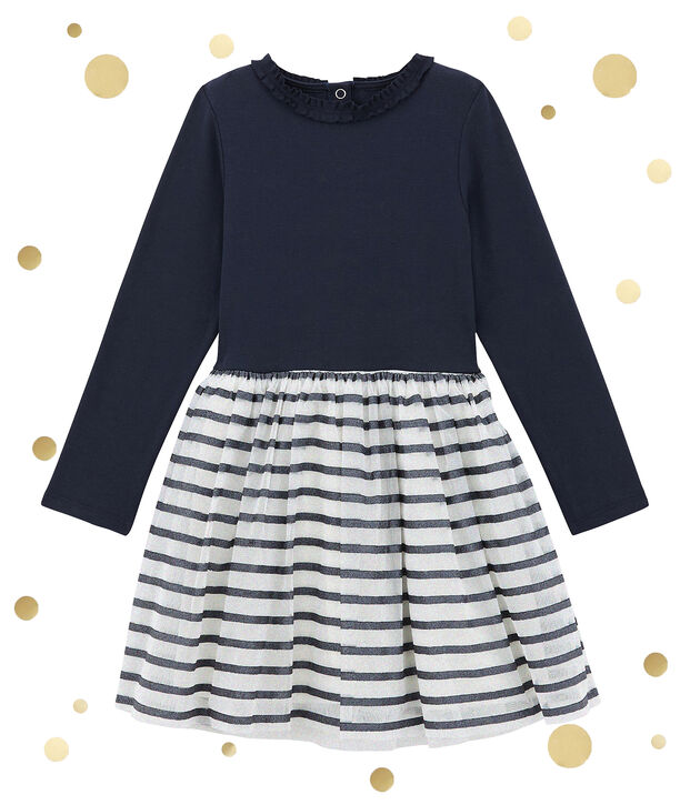 Robe bi-mati&egrave;re brillante blanc/bleu