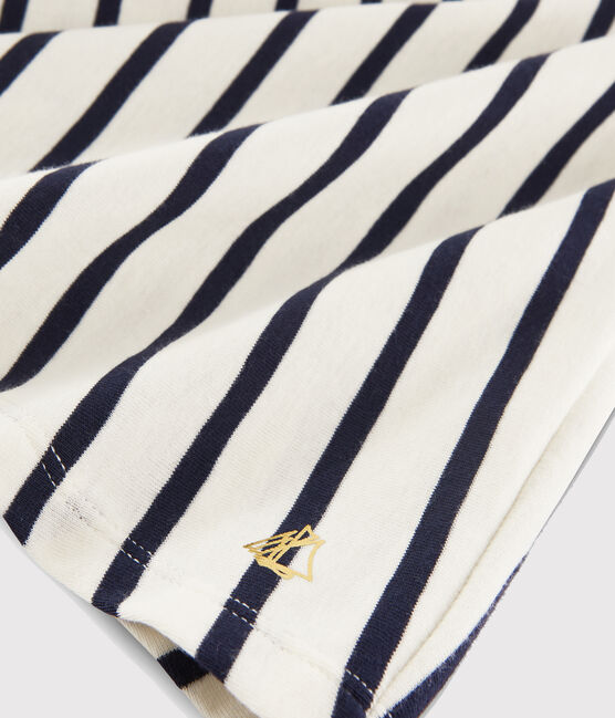 Jupe en côte enfant fille beige COQUILLE/bleu ABYSSE
