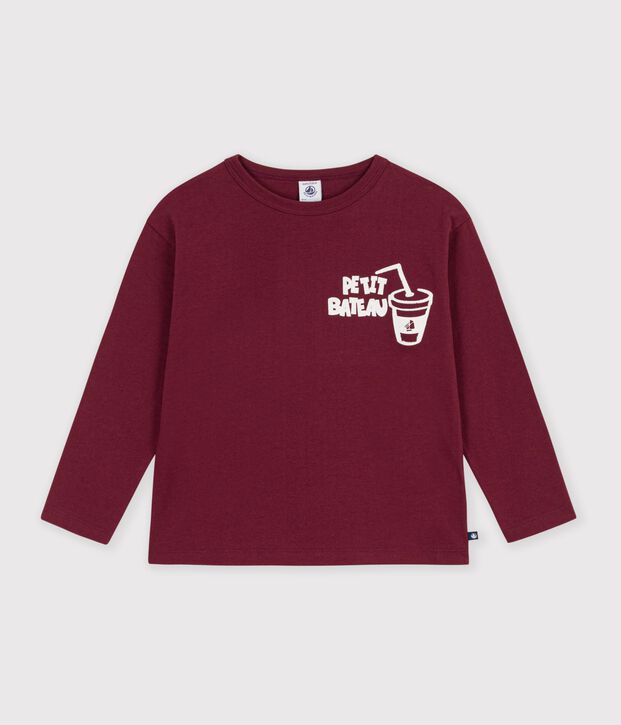Tee-shirt enfant manches longues &agrave; motif bordeaux
