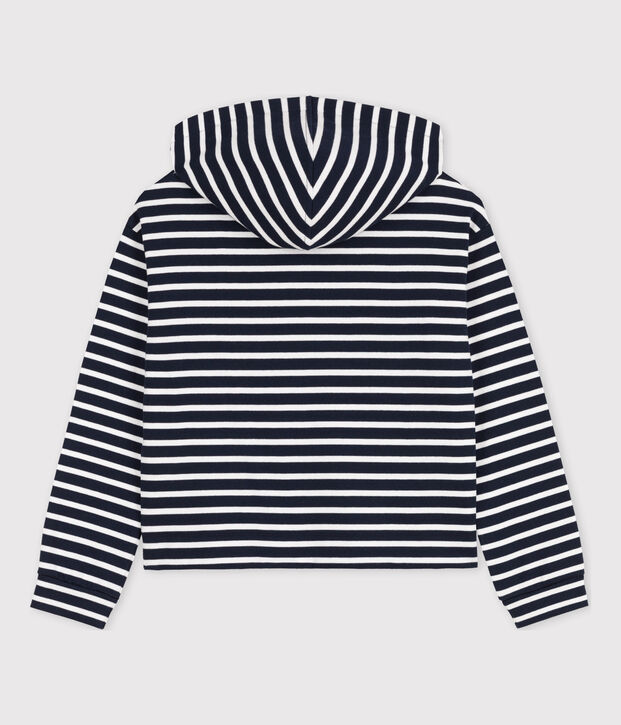 Sweatshirt &agrave; capuche en coton Femme bleu/blanc