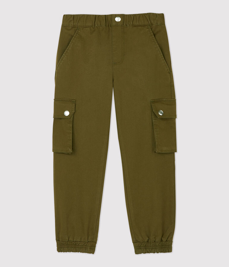 Pantalon cargo en gabardine de coton enfant fille vert MILITARY