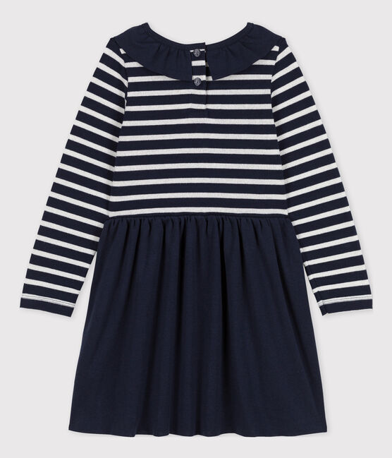 Robe manches longues bimatière enfant fille bleu SMOKING/ ARGENT