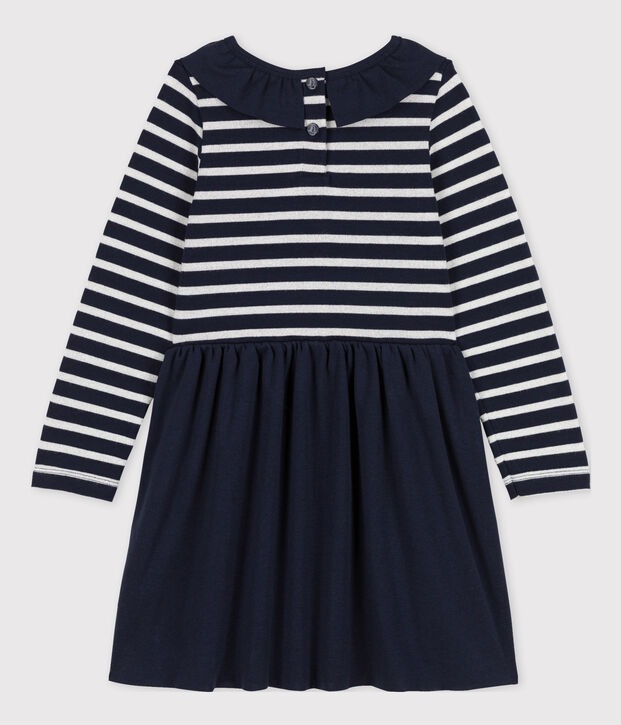 Robe manches longues bimati&egrave;re enfant fille bleu/gris