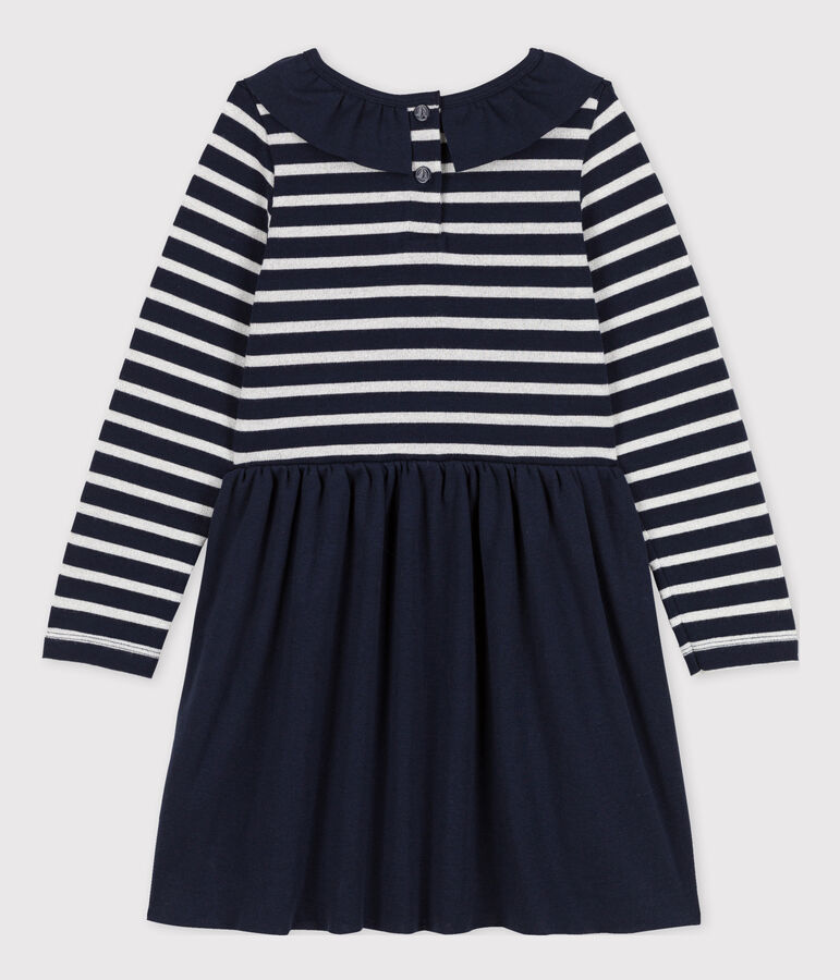 Robe manches longues bimati&egrave;re enfant fille bleu SMOKING/ ARGENT
