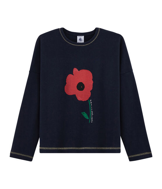 Tee-shirt sérigraphié enfant fille bleu SMOKING