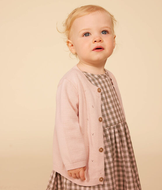 Cardigan en tricot de coton ajouré bébé rose SALINE