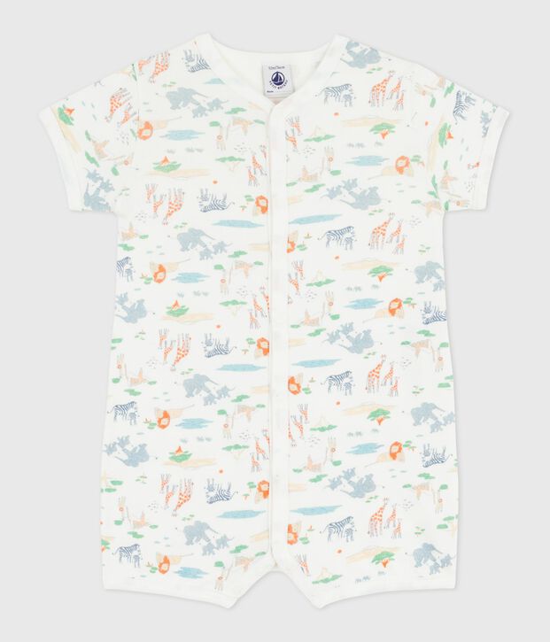 Combinaison courte b&eacute;b&eacute; en coton imprim&eacute; animaux blanc/multicouleur