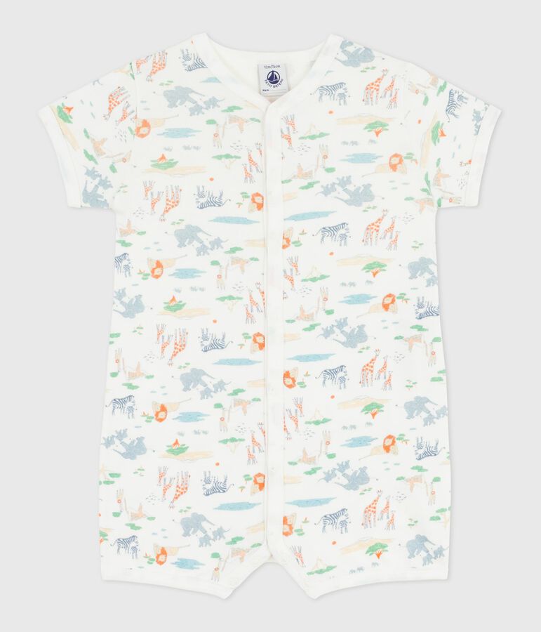 Combinaison courte b&eacute;b&eacute; en coton imprim&eacute; animaux blanc MARSHMALLOW/blanc MULTICO