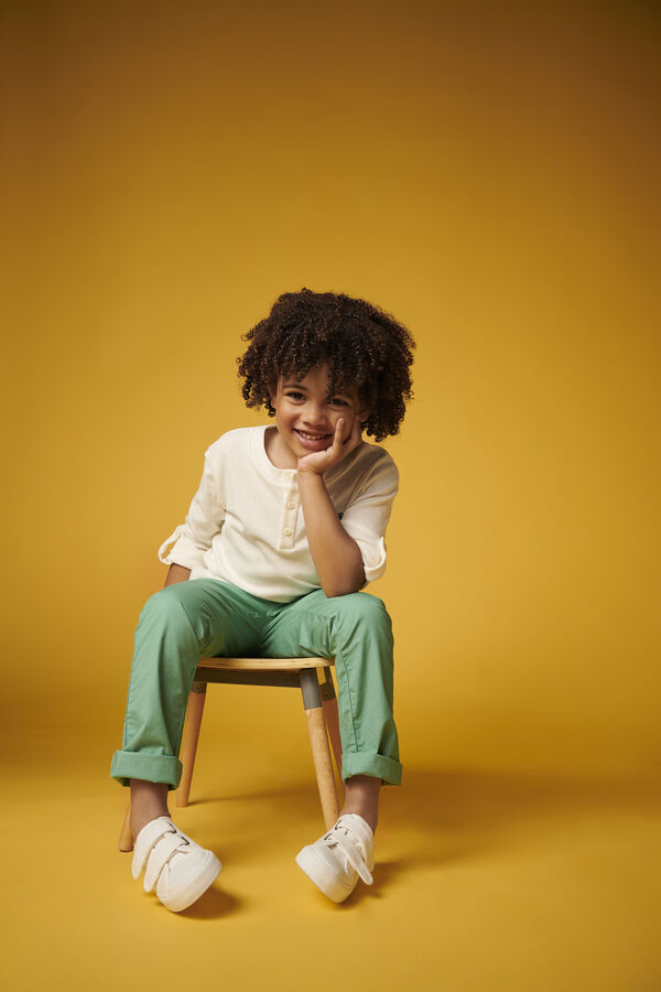 Tee-shirt en coton et lin enfant gar&ccedil;on blanc MARSHMALLOW