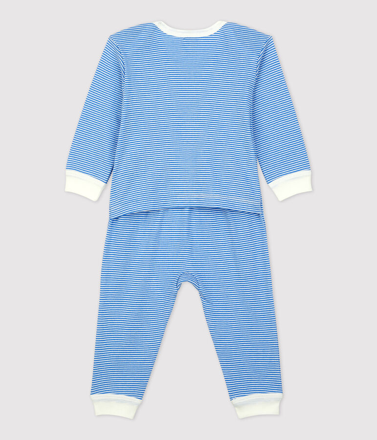 Dors bien sans boutons-pression milleraies b&eacute;b&eacute; en coton bleu BRASIER/gris MARSHMALLOW