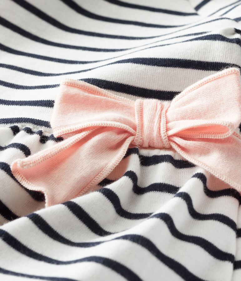 Robe manches courtes b&eacute;b&eacute; fille ray&eacute;e blanc MARSHMALLOW/bleu SMOKING