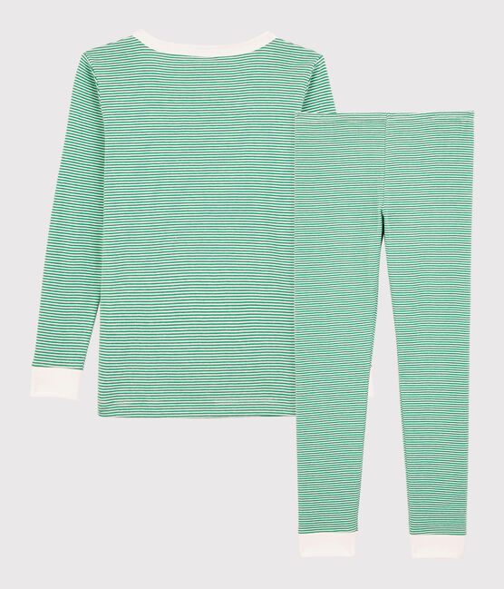 Pyjama snugfit à rayures vertes petit garçon en coton biologique vert GAZON/blanc MARSHMALLOW