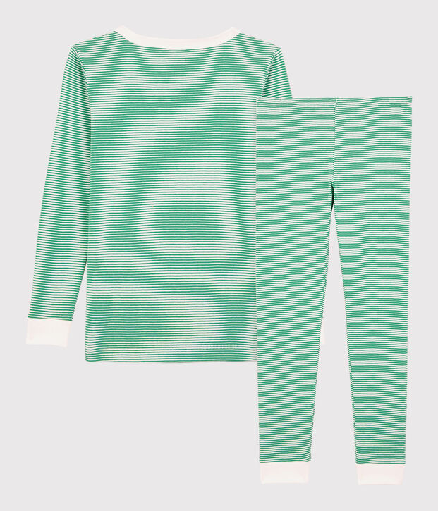 Pyjama snugfit &agrave; rayures vertes petit gar&ccedil;on en coton biologique vert/blanc