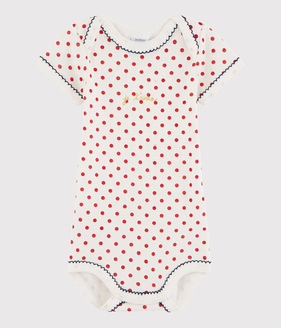 Body manches courtes bébé fille blanc MARSHMALLOW/rouge ROUGE