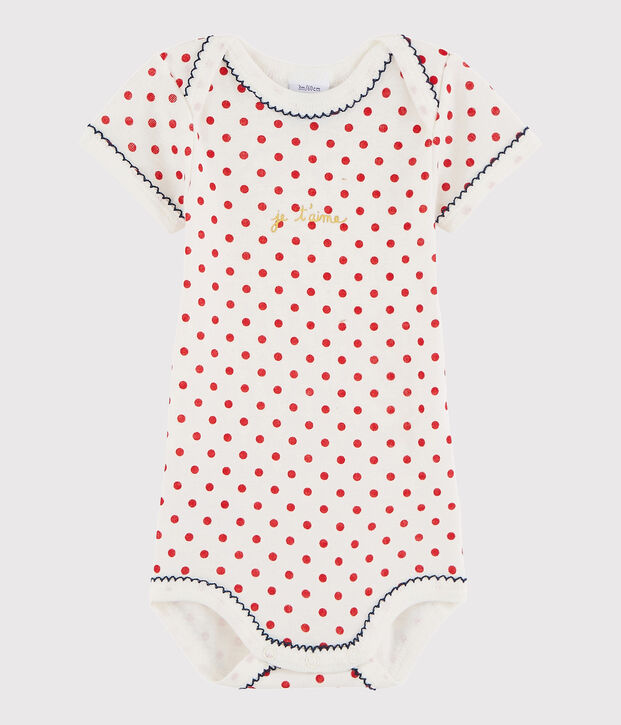 Body manches courtes b&eacute;b&eacute; fille blanc/rouge