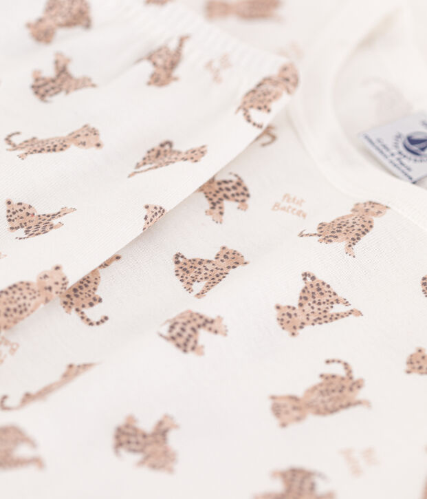 Pyjama manches courtes l&eacute;opards en coton enfant blanc/multicouleur