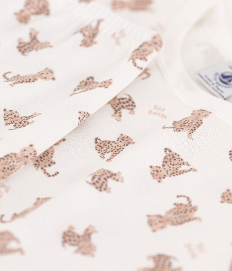 Pyjama manches courtes l&eacute;opards en coton enfant blanc MARSHMALLOW/blanc MULTICO