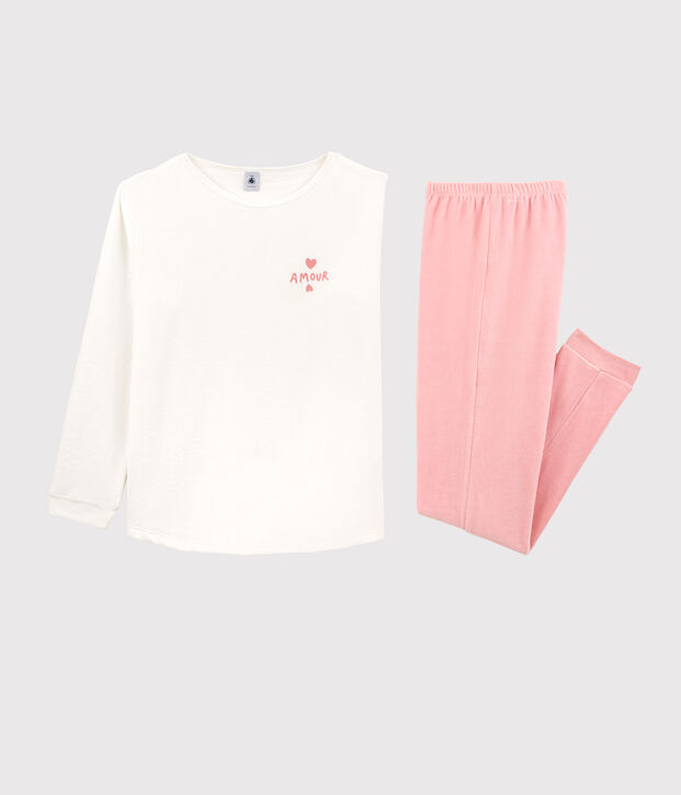 Pyjama fille en velours rose/blanc