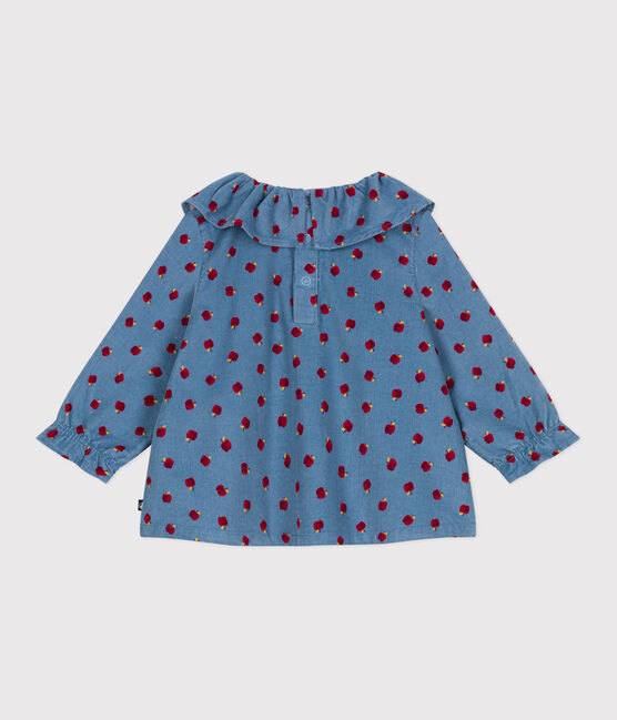 Blouse bébé en velours manches longues imprimé pommes bleu ADRIATIC/ MULTICO
